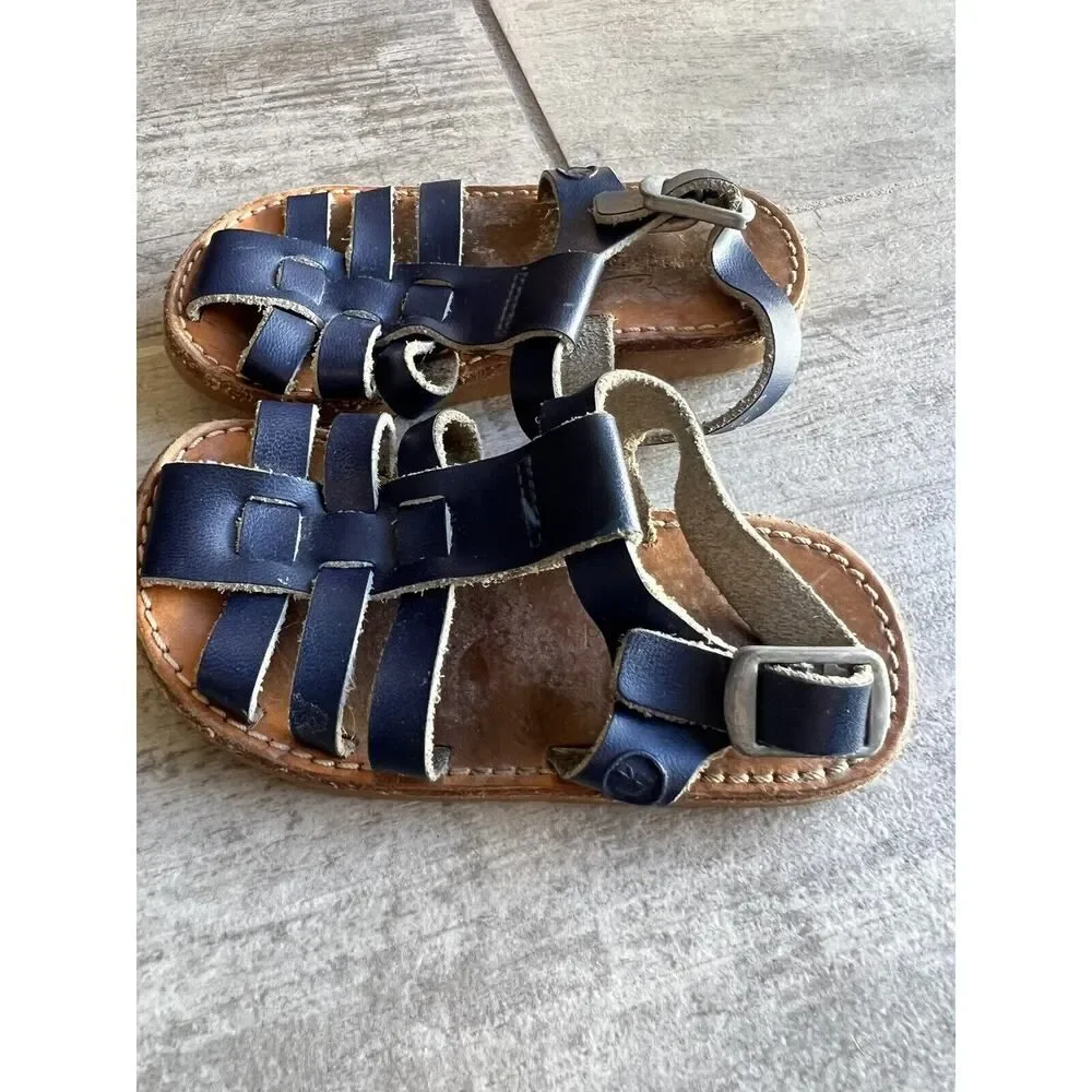 Freshly Picked Toddler Little Girl Maritime Bixby Leather Sandals Blue Size 5